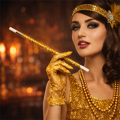 30 cm Altın Gold Payetli Sigara Tutacağı – 1920’ler Gatsby Parti Aksesuarı