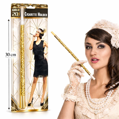 30 cm Altın Gold Payetli Sigara Tutacağı – 1920’ler Gatsby Parti Aksesuarı