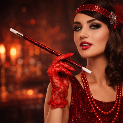 30 cm Kırmızı Payetli Sigara Tutacağı – 1920’ler Gatsby Parti Aksesuarı