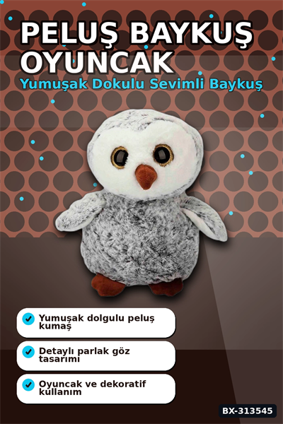 30 cm Peluş Baykuş Oyuncak - Yumuşak Dolgulu, Elde Yıkanabilir, Kahverengi-Siyah Seçenekli BX-313545