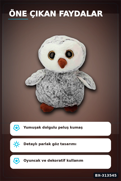 30 cm Peluş Baykuş Oyuncak - Yumuşak Dolgulu, Elde Yıkanabilir, Kahverengi-Siyah Seçenekli BX-313545