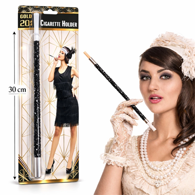 30 cm Siyah Payetli Sigara Tutacağı – 1920’ler Gatsby Parti Aksesuarı