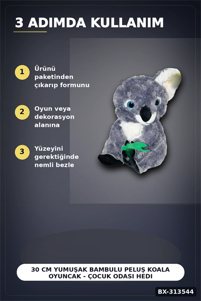 30 cm Yumuşak Bambulu Peluş Koala Oyuncak - Çocuk Odası Hediyelik Dekor BX-313544