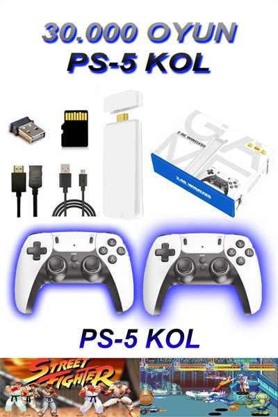 30.000 Oyun Yüklü, PS5 Kollu, 2.4G Kablosuz Çift Kumandalı Retro Oyun Konsolu Stick