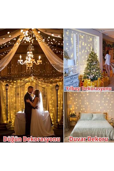 300 Ledli 10 Sarkıt Perde Led Işık-8 Fonksiyon, Uzaktan Kumandalı, 3x3 Metre (3936)