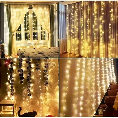 300 Ledli 10 Sarkıt Perde Led Işık-8 Fonksiyon, Uzaktan Kumandalı, 3x3 Metre Bx40