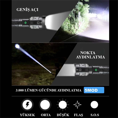 3000 Lümen Güçlü El Feneri Wt-604