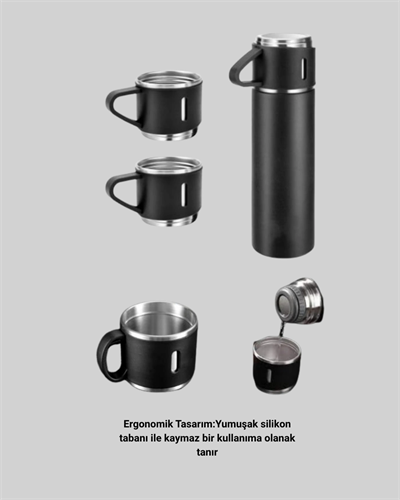 304 Çelik Termos Seti | 2 Bardaklı, 500 ml, Uzun Süre Isı Koruma