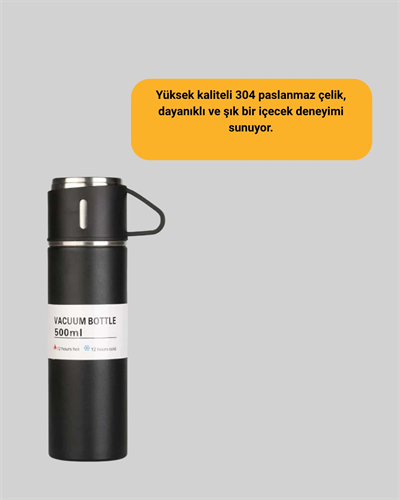 304 Çelik Termos Seti | 2 Bardaklı, 500 ml, Uzun Süre Isı Koruma