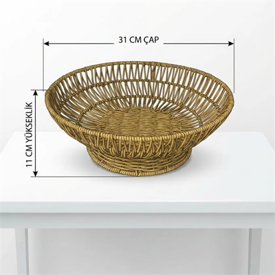 31 Cm Plastik Rattan Servis Çanağı – Doğal Hasır Görünümlü Dekoratif Meyve, Ekmek Ve Sunum Kasesi Bx40