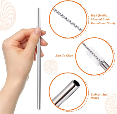 31 cm Ekstra Uzun Paslanmaz Çelik Pipet Seti – 3 Parça (Eğri + Düz + Fırça)