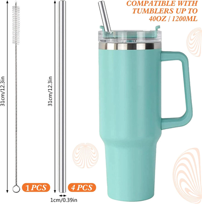 31 cm Ekstra Uzun Paslanmaz Çelik Pipet Seti – 3 Parça (Eğri + Düz + Fırça)