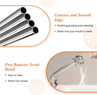 31 cm Ekstra Uzun Paslanmaz Çelik Pipet Seti – 3 Parça (Eğri + Düz + Fırça)