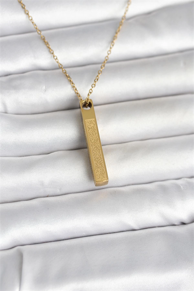 316L Çelik Gold Renk Ayetel Kürsi Yazılı Bar Çubuk Kolye