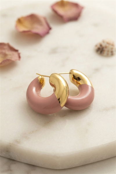 316L Çelik Gold Renk Pembe Halka Model Kadın Küpe