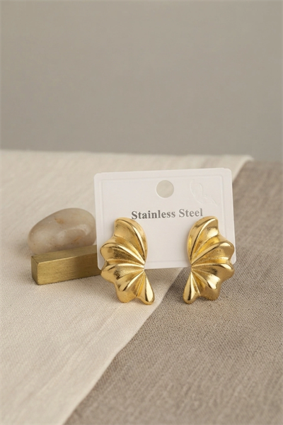 316L Çelik Gold Renk Vintage 3D Dalgalı Model Küpe