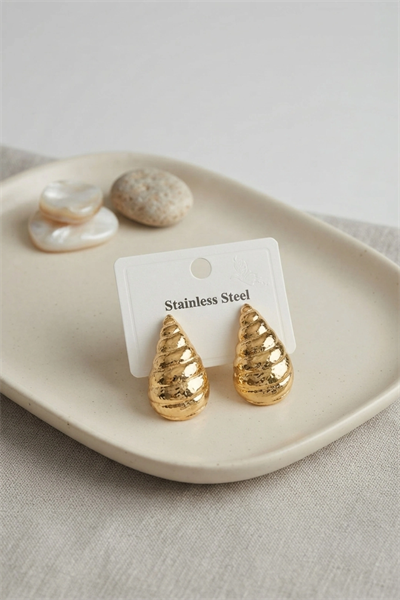 316L Çelik Gold Renk Vintage Damla Model Küpe