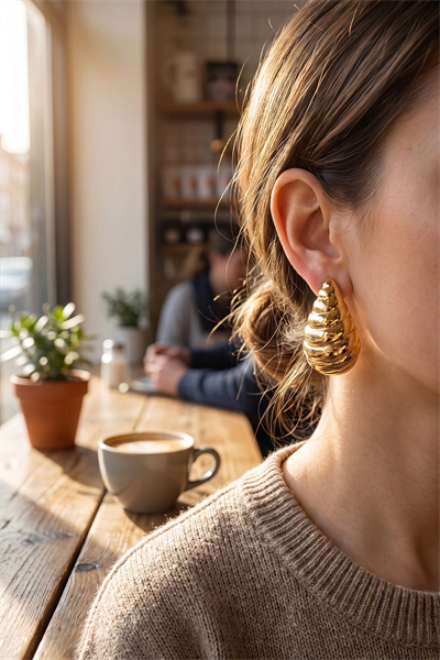 316L Çelik Gold Renk Vintage Damla Model Küpe