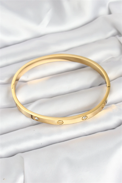 316L Çelik Gold Renk Zirkon Taşlı 65 mm Kadın Kelepçe Bileklik