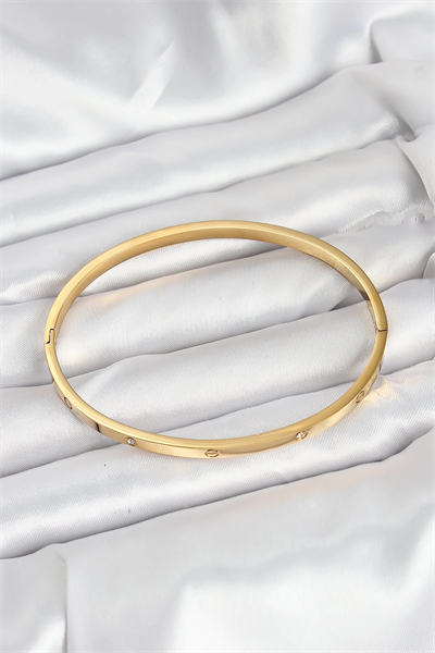 316L Çelik Gold Renk Zirkon Taşlı 65 mm İnce Kadın Kelepçe Bileklik