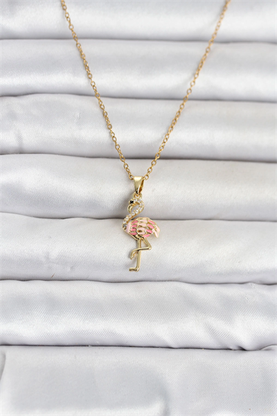 316L Çelik Zincir Gold Renk Flamingo Model Kadın Kolye