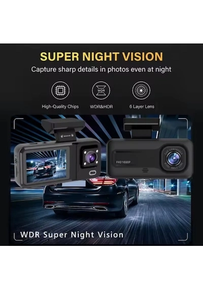 32GB Uyumlu 3 Kameralı Araç İçi Güvenlik Kamerası 1080p Kayıtlı Gece Görüşlü G Sensörlü