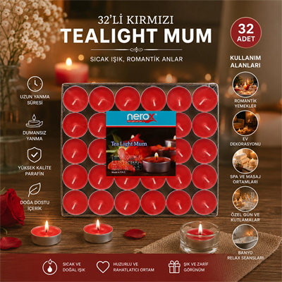 32pcs Renkli Tea Light Yuvarlak Mum Mix - Herhangi Bir Renk Gönderilir Bx40