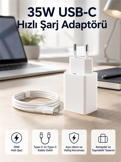 35W USB-C Hızlı Şarj Adaptörü Type-C to C Kablo Seti
