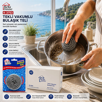 36 Adet Vakumlu Bulaşık Teli Tekli Paslanmaz 15gr Bx40