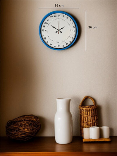 36 Cm Mavi 24 Saat Göstergeli Özel Tasarım Duvar Saati