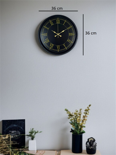 36 Cm Siyah Dekoratif Duvar Saati