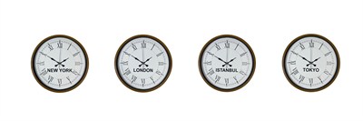 36 cm 4’lü Dünya Saatleri Kahverengi Roma Rakamlı