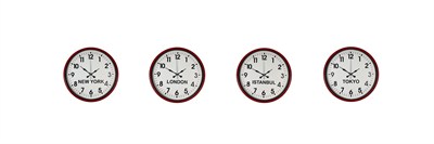 36 cm 4’lü Dünya Saatleri Kırmızı