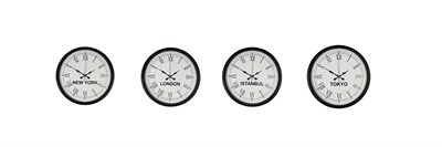 36 cm 4’lü Dünya Saatleri Siyah Roma Rakamlı