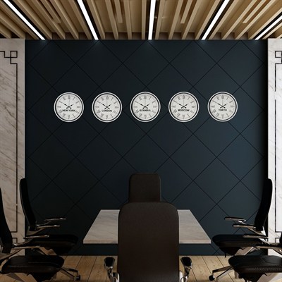 36 cm 5’li Dünya Saatleri Beyaz Klasik Roma Rakamlı