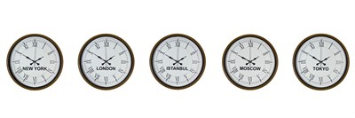 36 cm 5’li Dünya Saatleri Kahverengi Roma Rakamlı