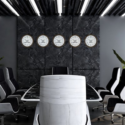 36 cm 5’li Dünya Saatleri Kahverengi Roma Rakamlı