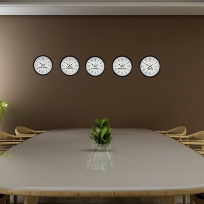 36 cm 5’li Dünya Saatleri Siyah Şık