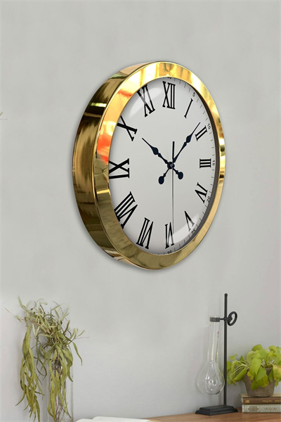 36 cm Gold Metal Roma Rakamlı Duvar Saati