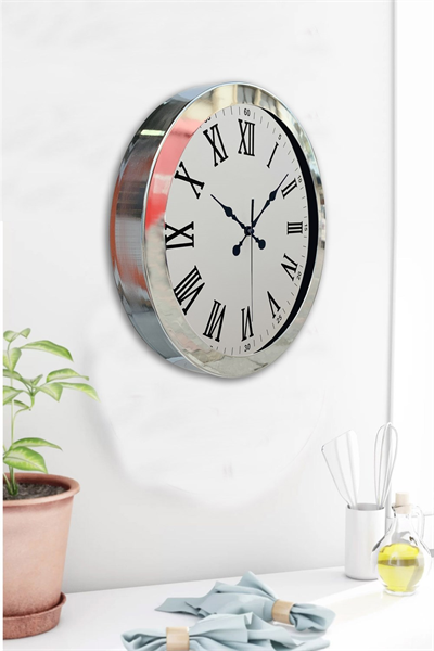 36 cm Krom Metal Roma Rakamli Duvar Saati