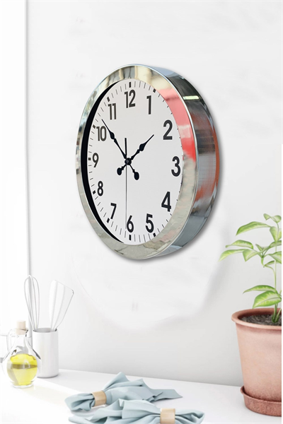36 cm Krom Metal Standart Duvar Saati