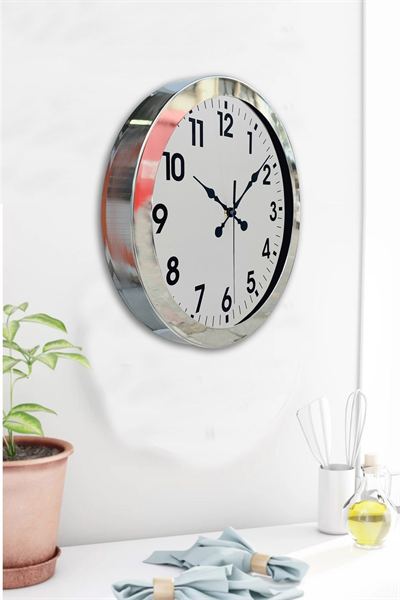 36 cm Krom Metal Standart Duvar Saati