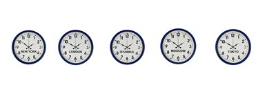 36 cm Modern 5’li Dünya Saatleri Lacivert
