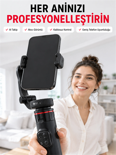 360° AI Akıllı Takipli Selfie Stick Gimbal Stabilizatör Bluetooth Kumandalı Uzayabilir Telefon Tripodu