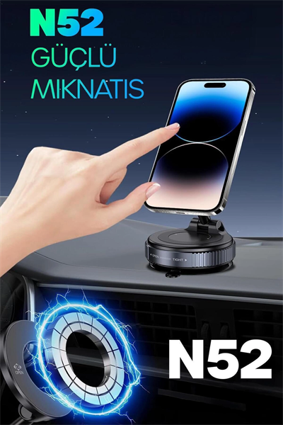 360 Araba Telefon Tutucu Ayarlanabilir Masa Üstü Vakumlu Mıknatıslı Magsafe Telefon Tutucu Siyah