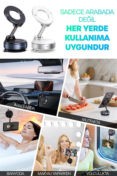 360 Araba Telefon Tutucu Ayarlanabilir Masa Üstü Vakumlu Mıknatıslı Magsafe Telefon Tutucu Siyah
