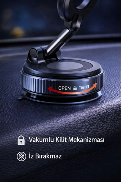 360° Ayarlanabilir Vakumlu Manyetik Telefon Tutucu – Güçlü Mıknatıs, İz Bırakmaz Tasarım
