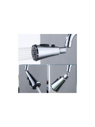 360 DERECE DÖNEBİLEN- 3 MOD  KROM YAĞMUR PÜSKÜRTME BORULU KUBAR MUSLUK UCU  (3936)