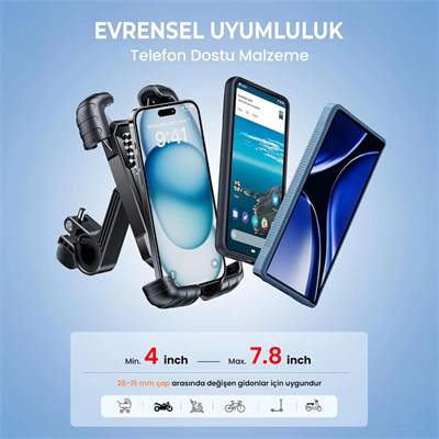 360° Derece Ayarlanabilen Gidon Bağlantılı Bisiklet Motosiklet İçin Abs 4-7.8″ İnç Telefon Tutucu