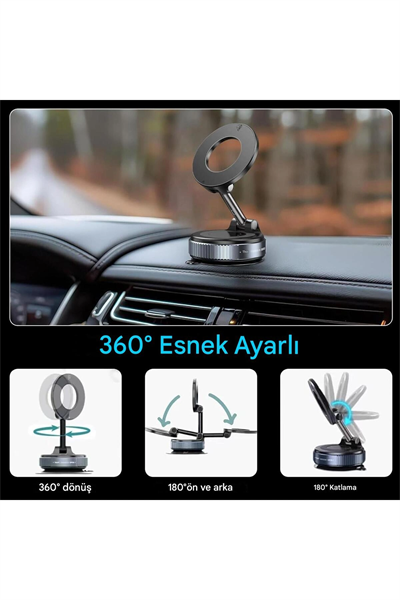 360 Derece Dönebilen Güçlü Vakumlu Magsafe Araç İçi ve Masa Üstü Halka Telefon Tutucu